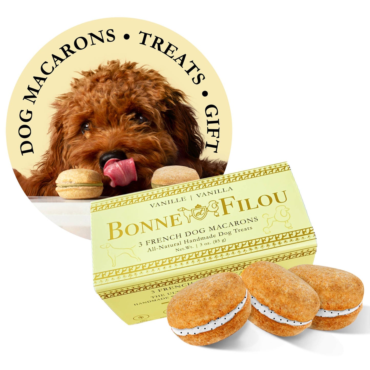 Bonne et Filou Dog Macarons | Peanut Butter (3 count)
