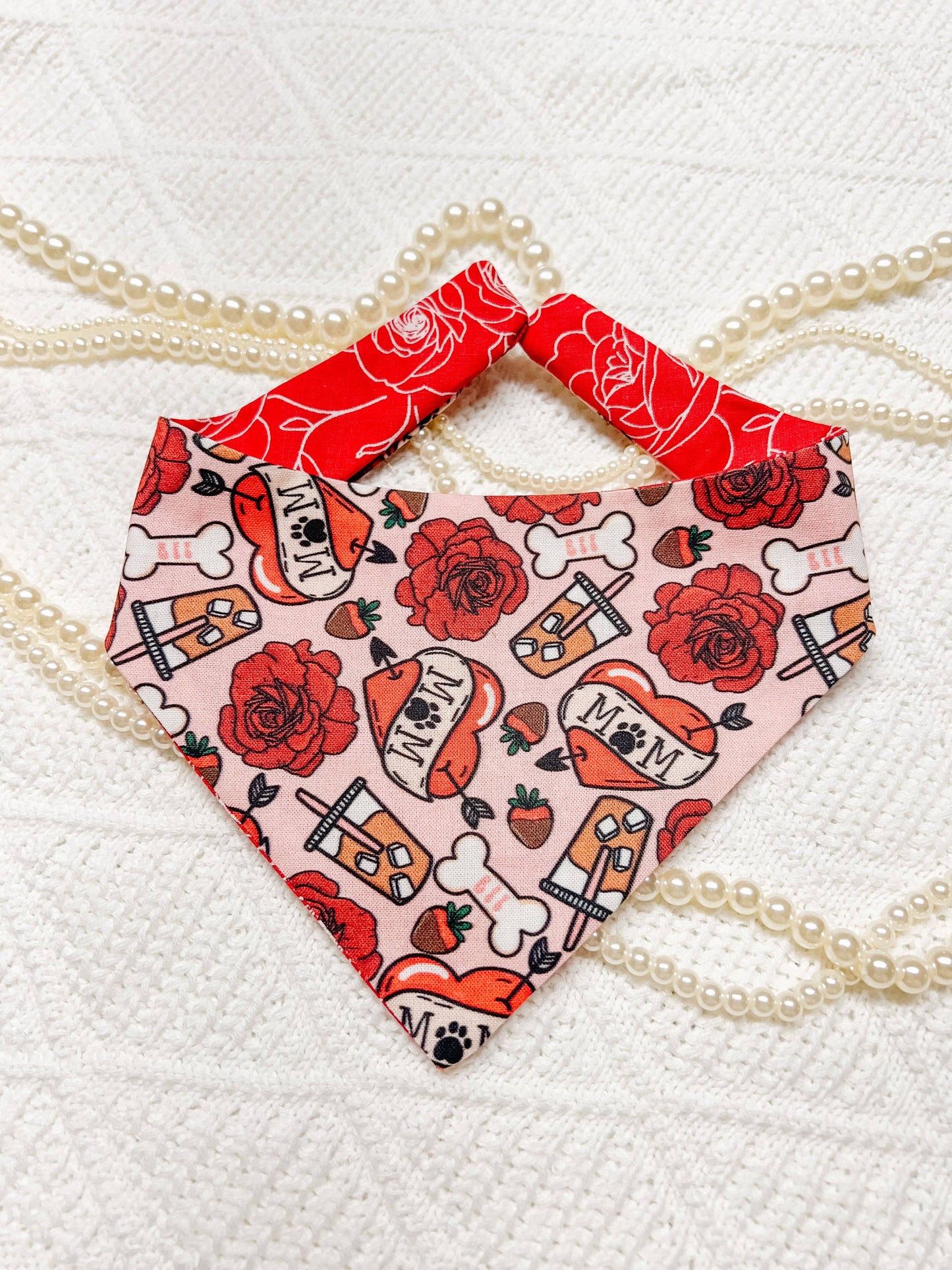 I Love Mom Reversible Dog Bandana – Snap-On Pet Scarf L