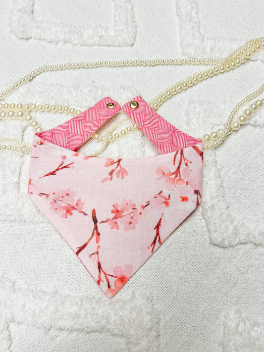 Pink Cherry Blossoms Reversible Dog Bandana Flower Pet Scarf: L