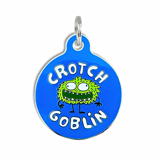 Dog ID Tag with Personalized QR Code - Crotch Goblin: Engraved QR Code / Small 1"