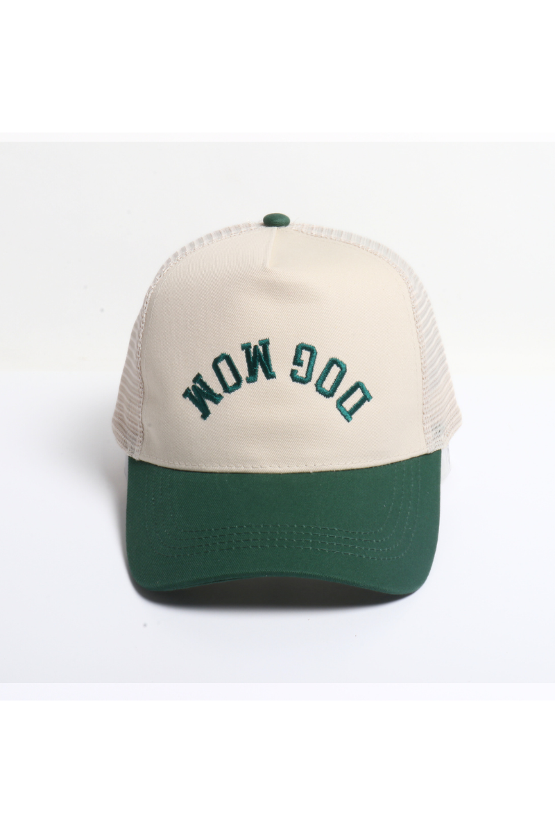 DOG MOM Upside Down embroidery mesh back Baseball Cap: Green