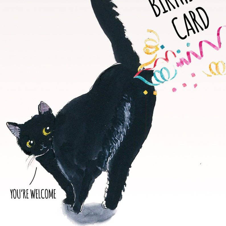 Black Cat Fart Obligatory Birthday Card