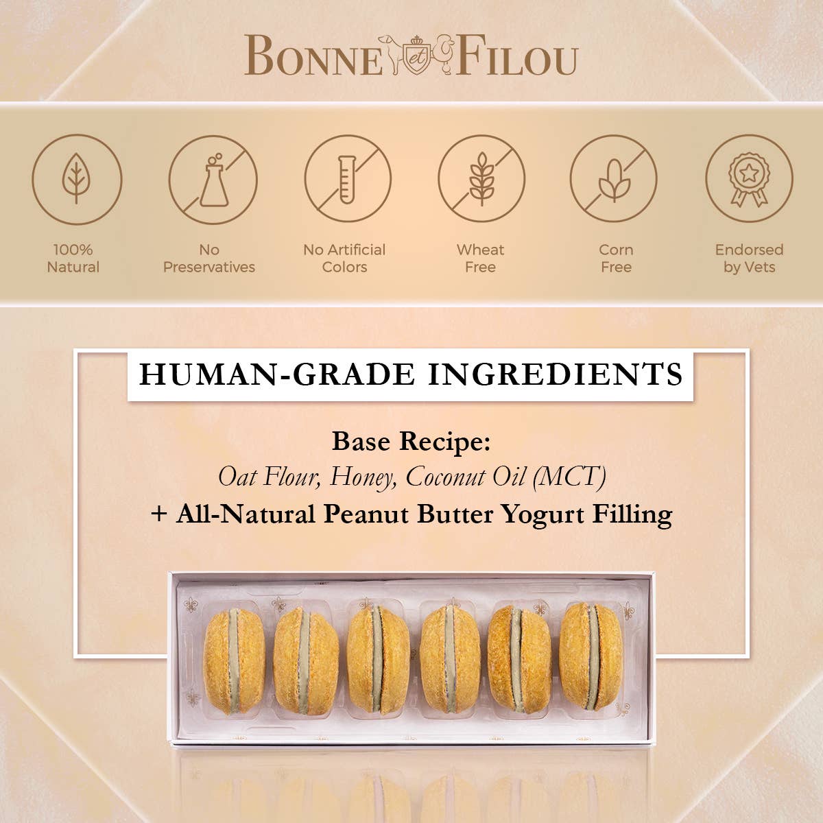 Bonne et Filou Dog Macarons | Peanut Butter (3 count)