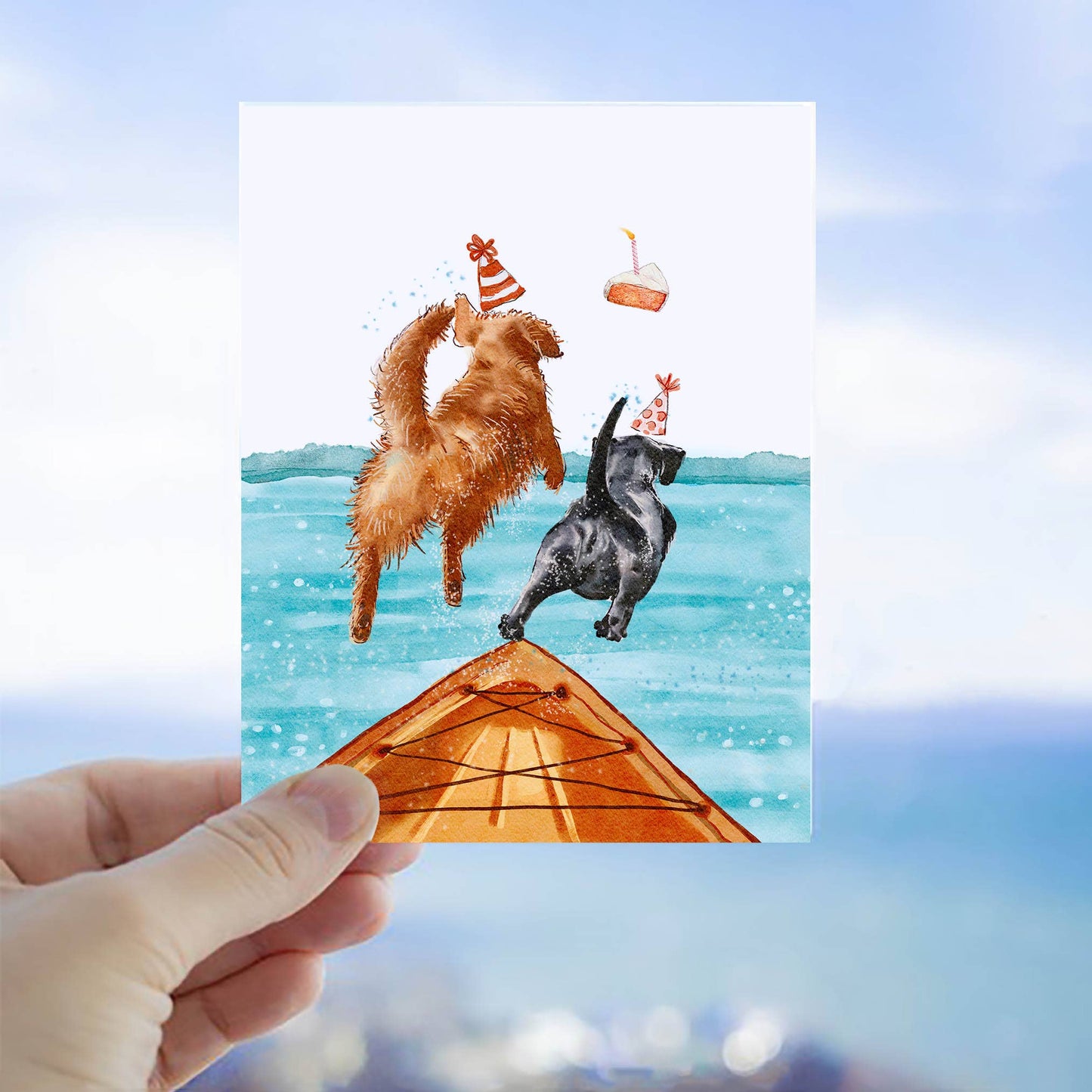 Dogs Jumping off Boat Summer Card