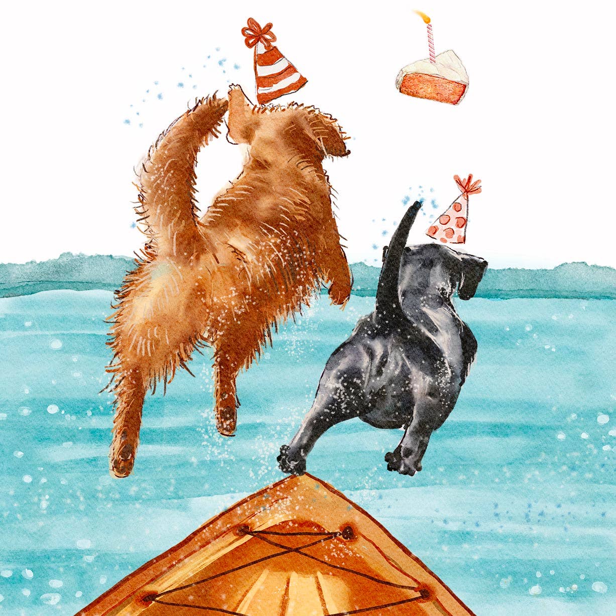 Dogs Jumping off Boat Summer Card
