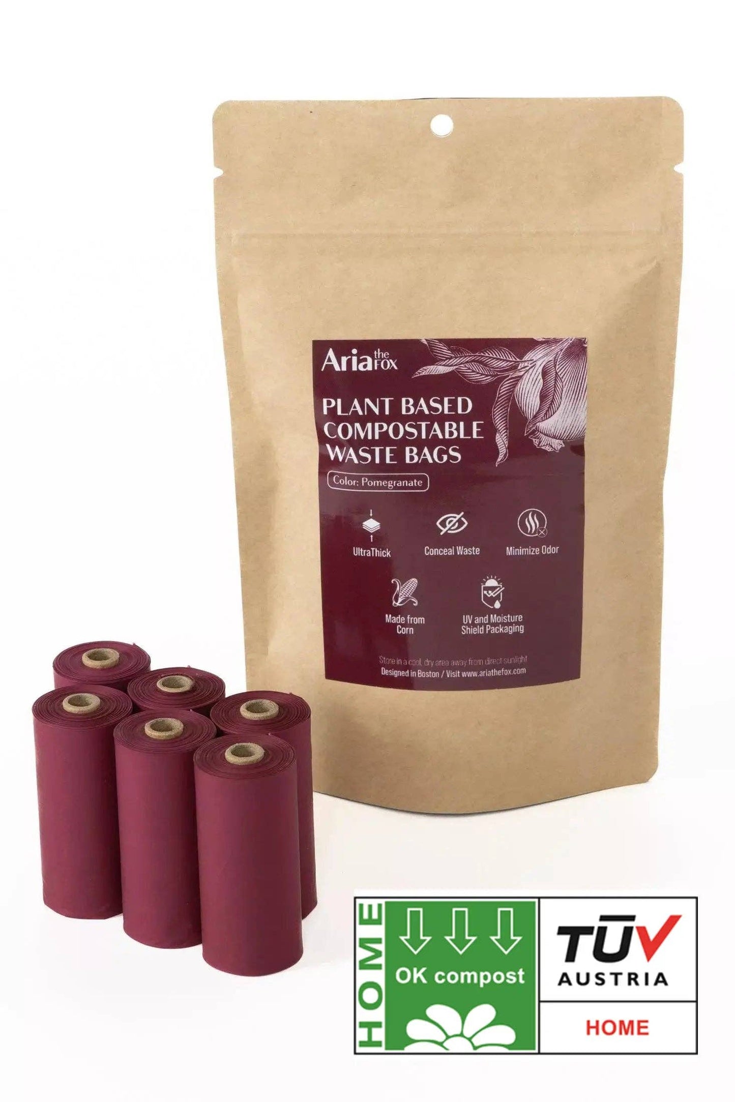 Plant Based Compostable Waste Bags: Pomegranate / 12 Rolls - 120 Bags