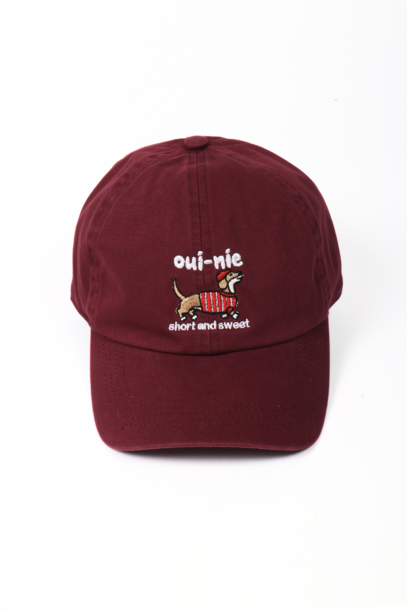 France Paris OUI-NIE SHORT AND SWEET Embroidery Baseball Cap: Maroon