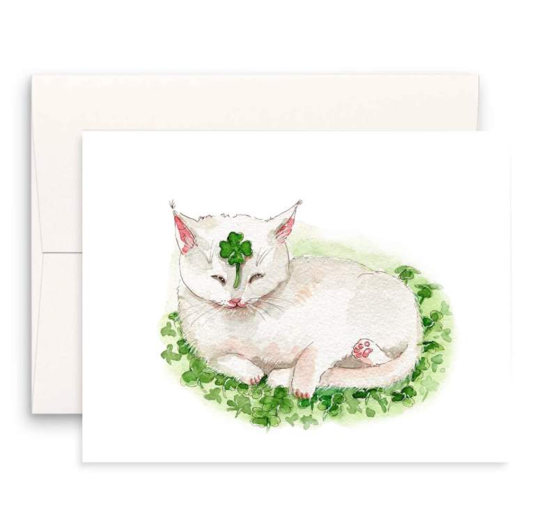 Lucky Clover Cat St. Patrick's Day Card