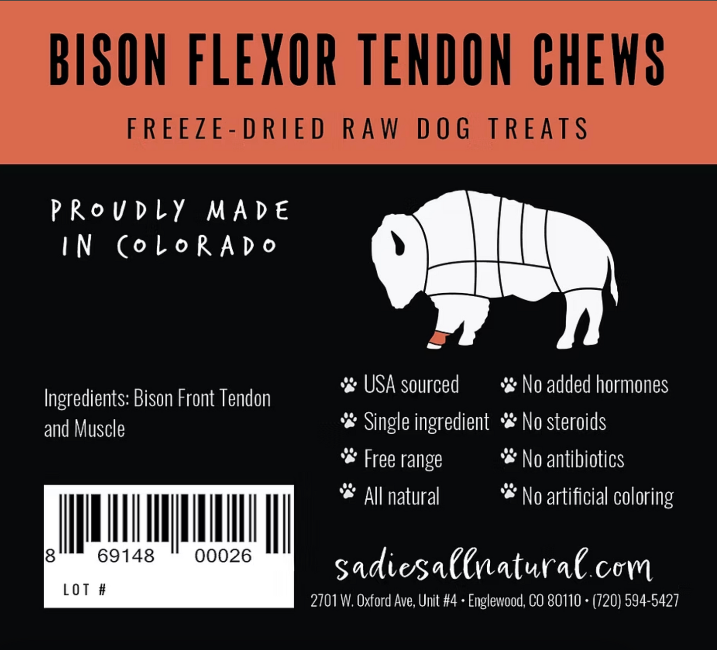 Sadie’s Naturals Bison Flexor Tendon Chews