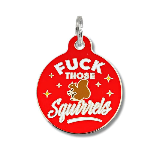 Personalized Dog Tag Scannable QR Code - Fck Those Squirrels: Large / Engraved QR Code