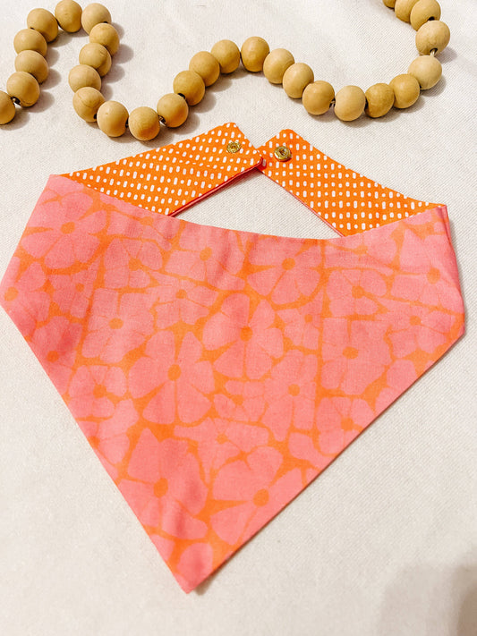 Floral Pink and Orange Reversible Dog Bandana, Summer Scarfs: L