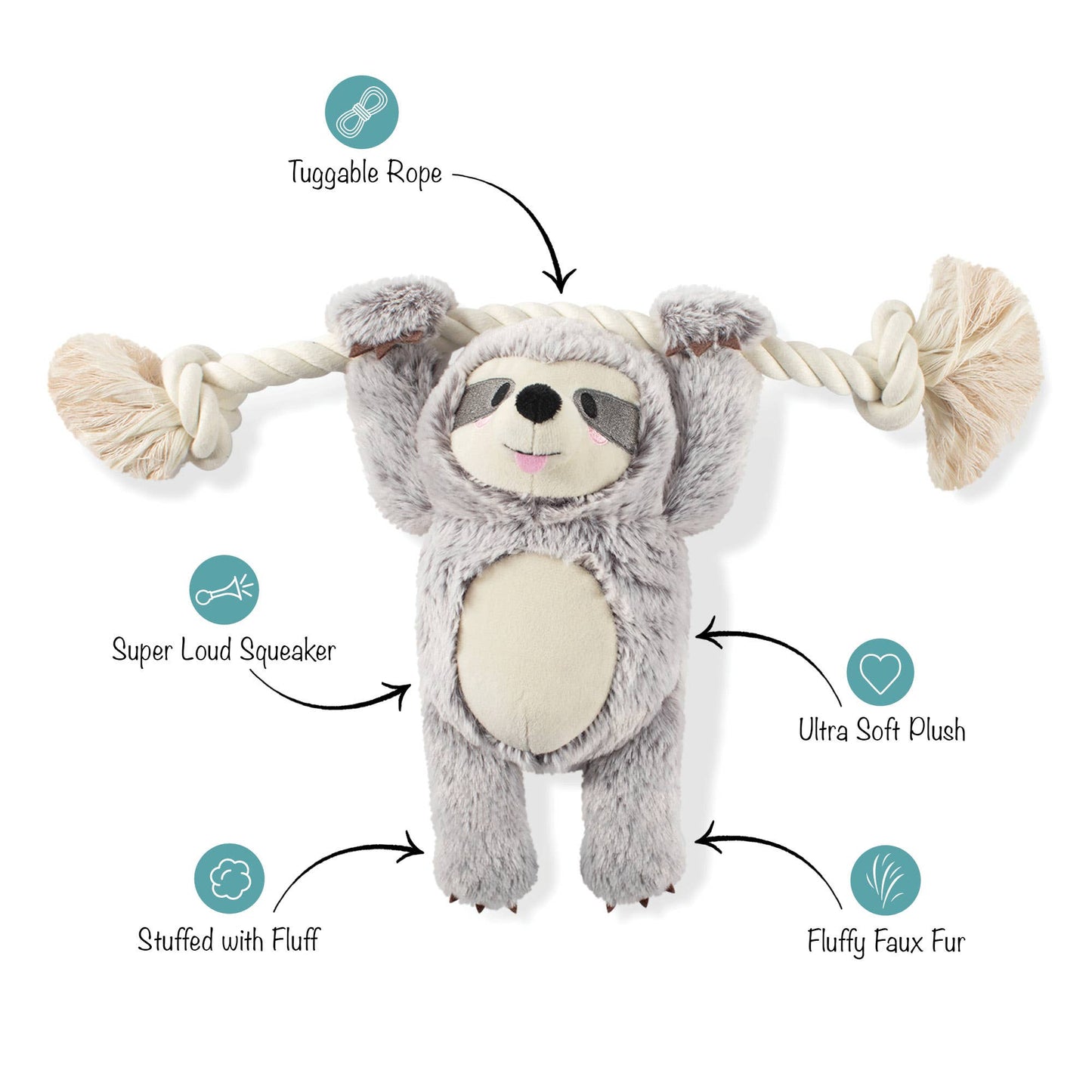 GIRLIE SLOTH ON A ROPE PLUSH DOG TOY
