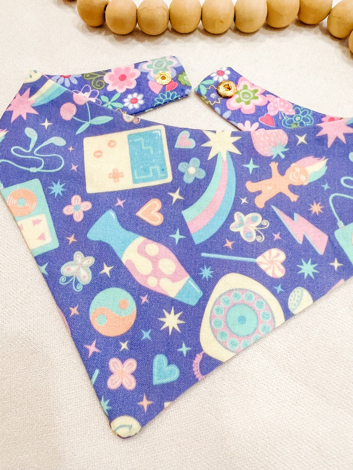90s Nostalgia Snap-On Dog Bandana, Curved Neck (Reversible): L