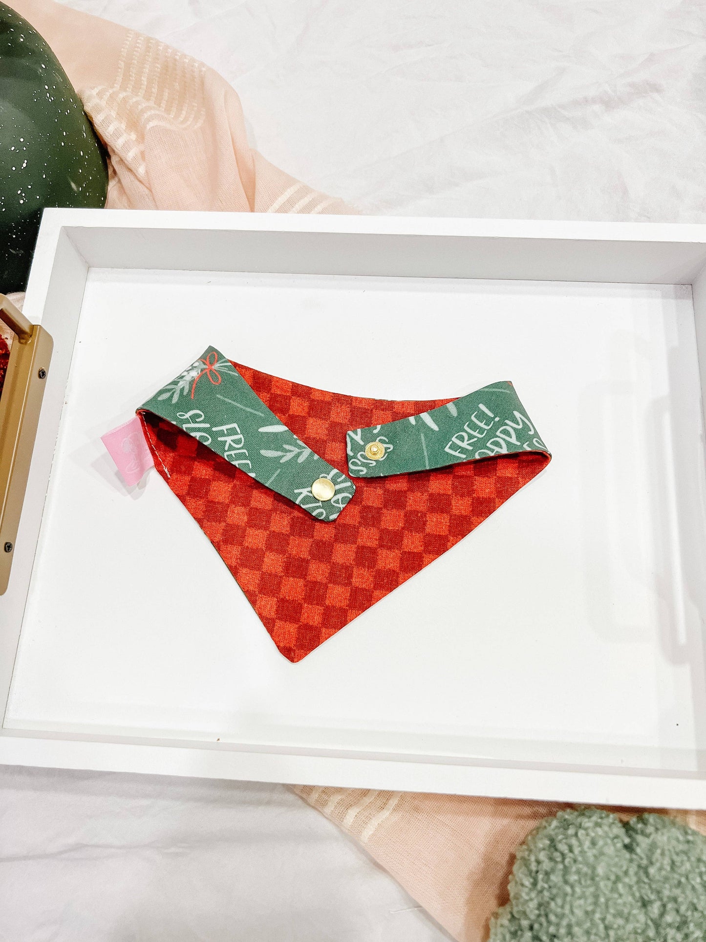 Free Sloppy Kisses Reversible Dog Bandana – Pet Scarf with Snap-On Curved Neck XL