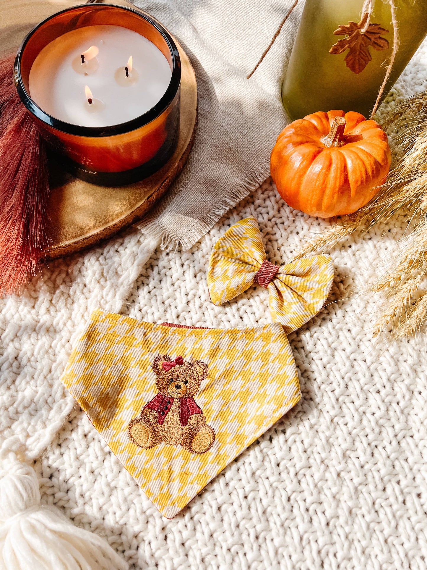 Bear Reversible Denim Dog Bandana – Snap-On Curved Neck Scarf L