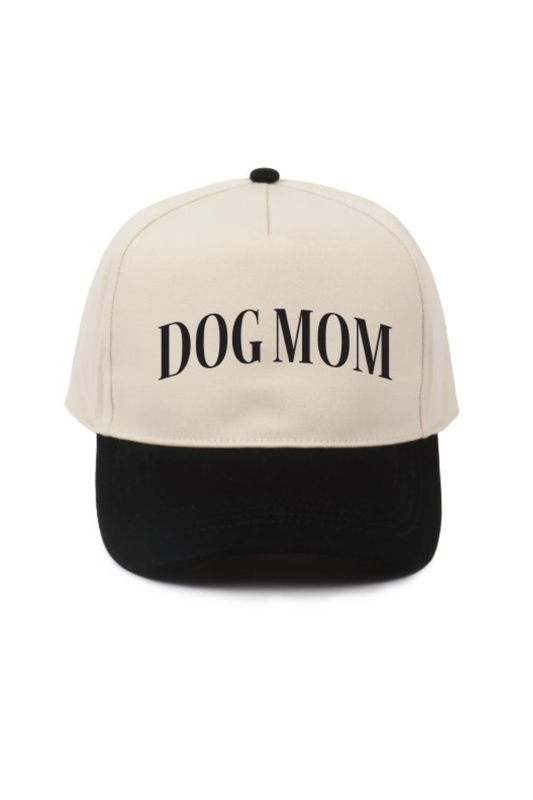 DOG MOM Embroidery 5 Panel Two Tone Hat: Black