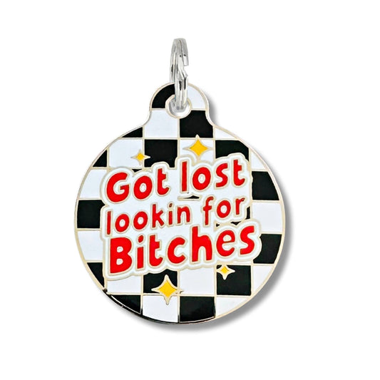 Funny Dog Tag w/ Scannable QR Code - Looking for Bitches