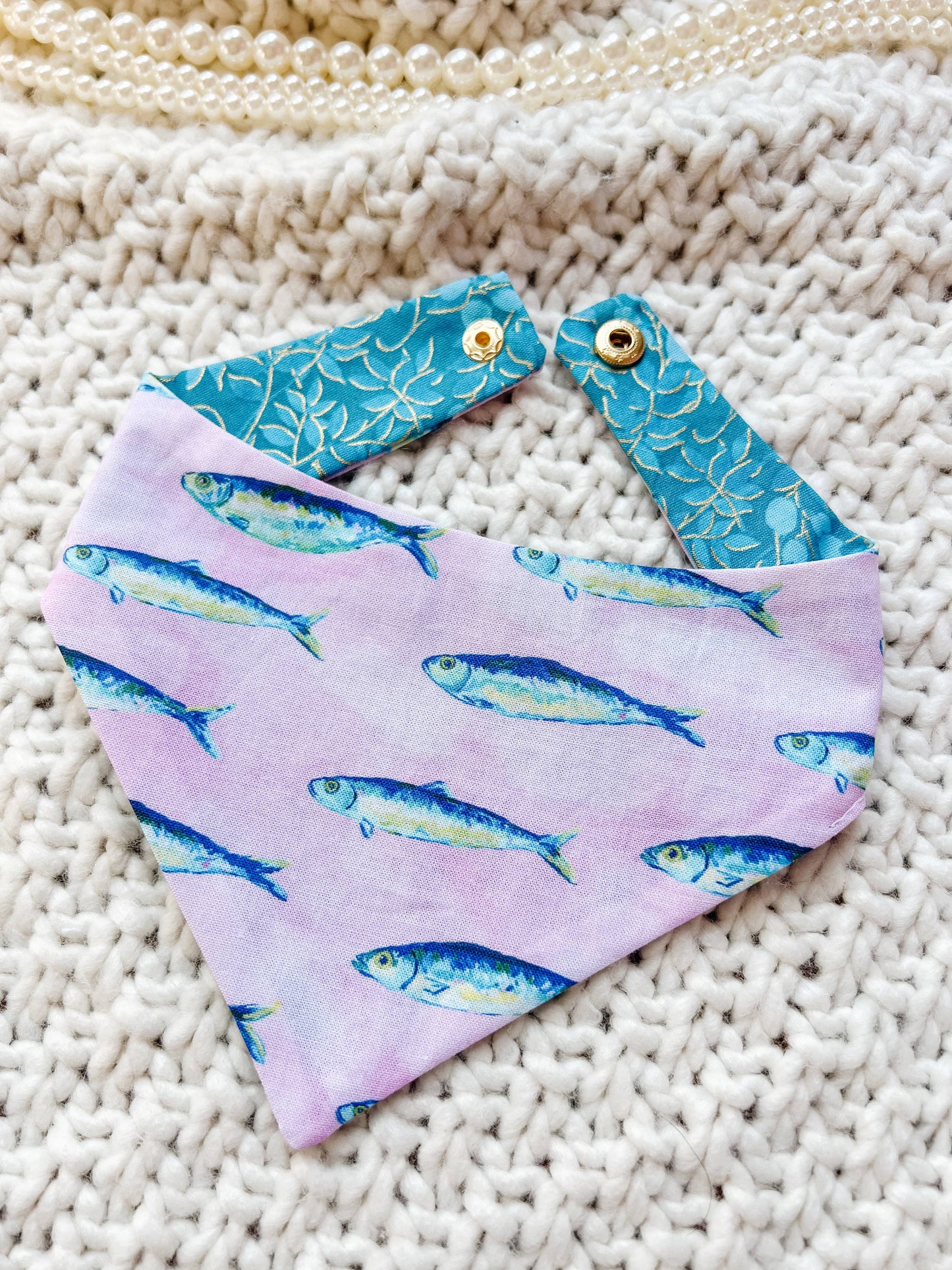 Summer Beach Snap-On Dog Reversible Bandana, Cotton : XXL