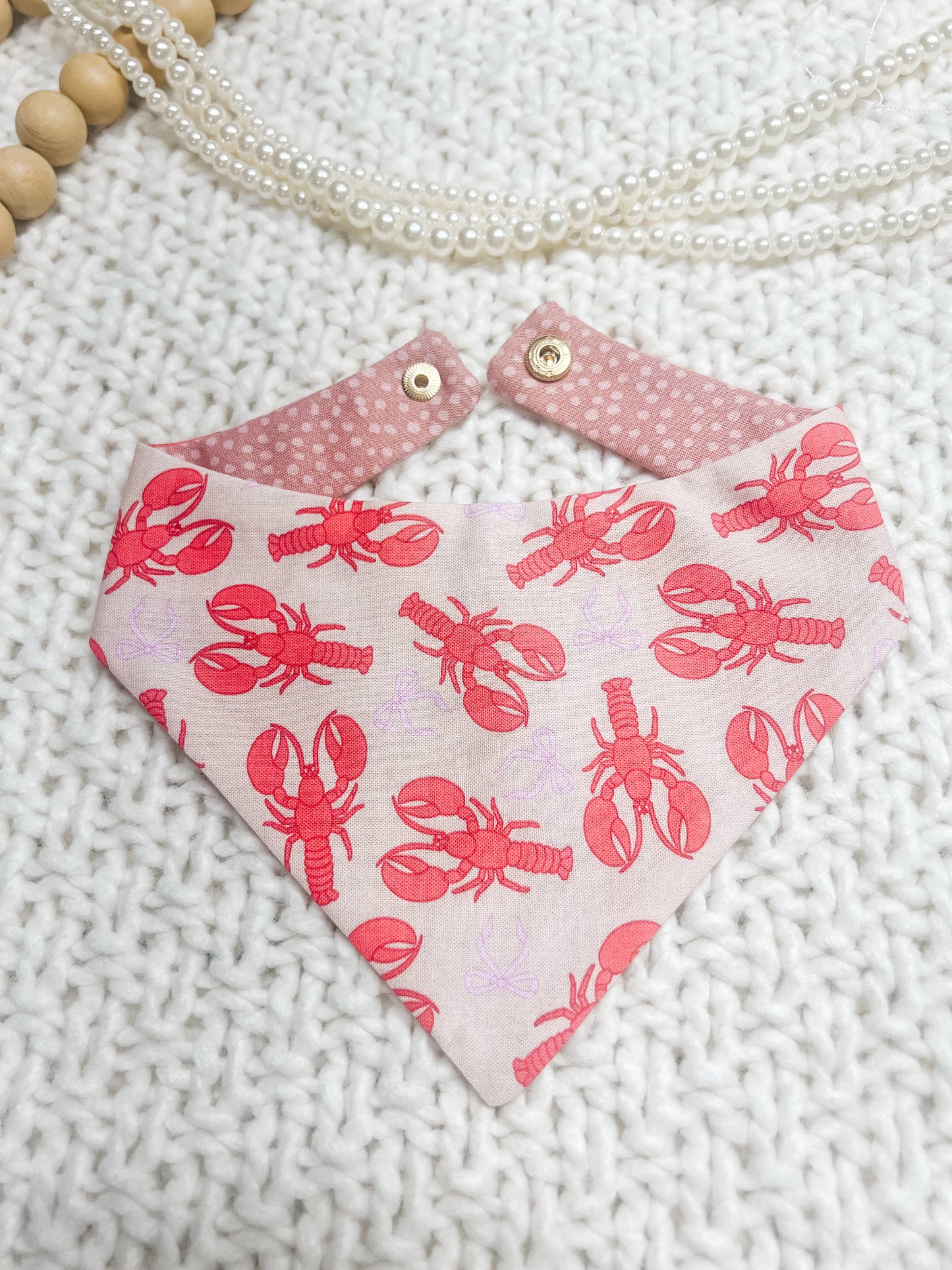 Lobster Snap-On Reversible Dog Bandana, Curved Neck: L