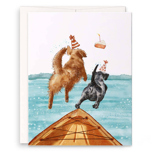 Dogs Jumping off Boat Summer Card
