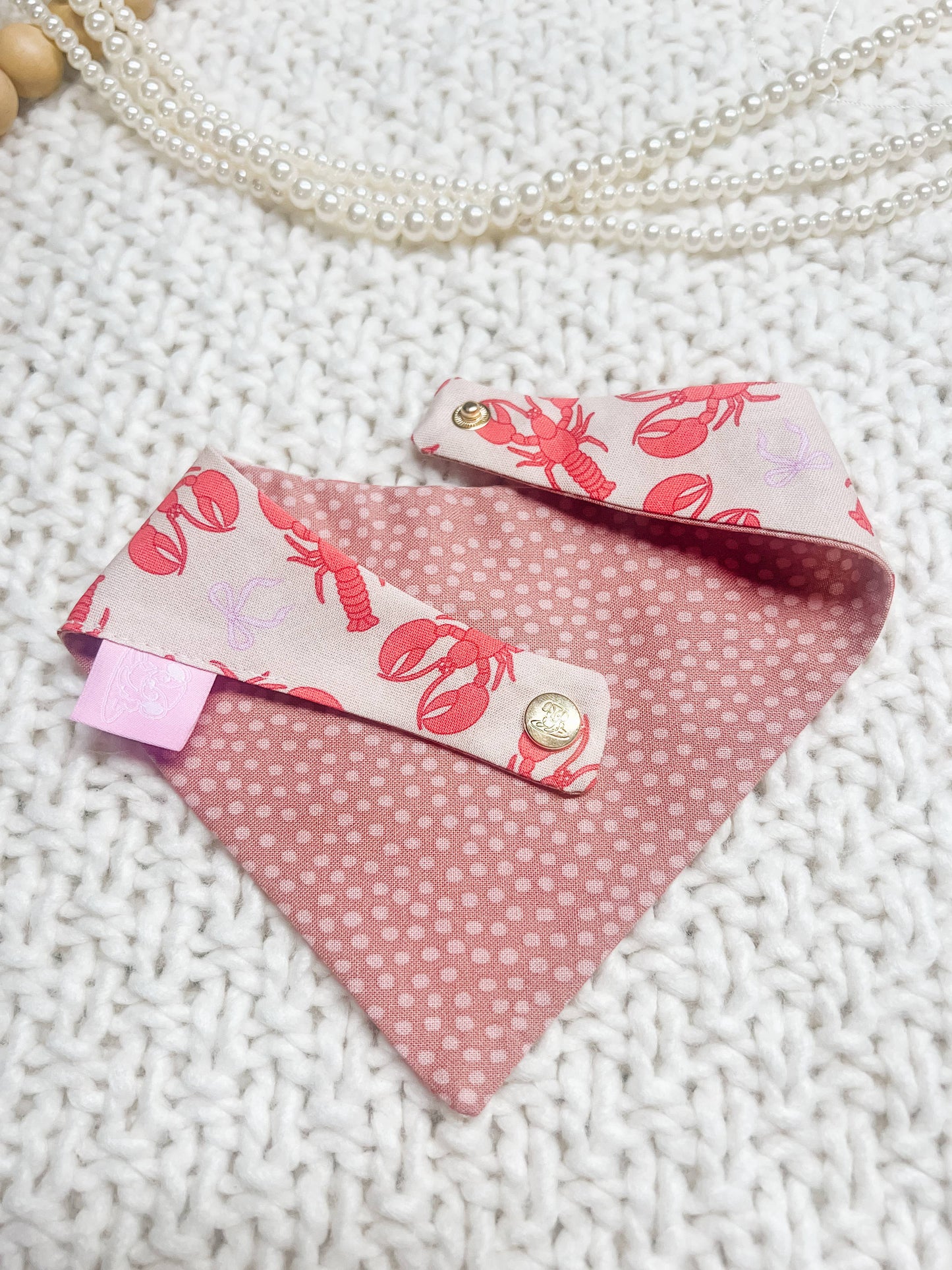 Lobster Snap-On Reversible Dog Bandana, Curved Neck: L