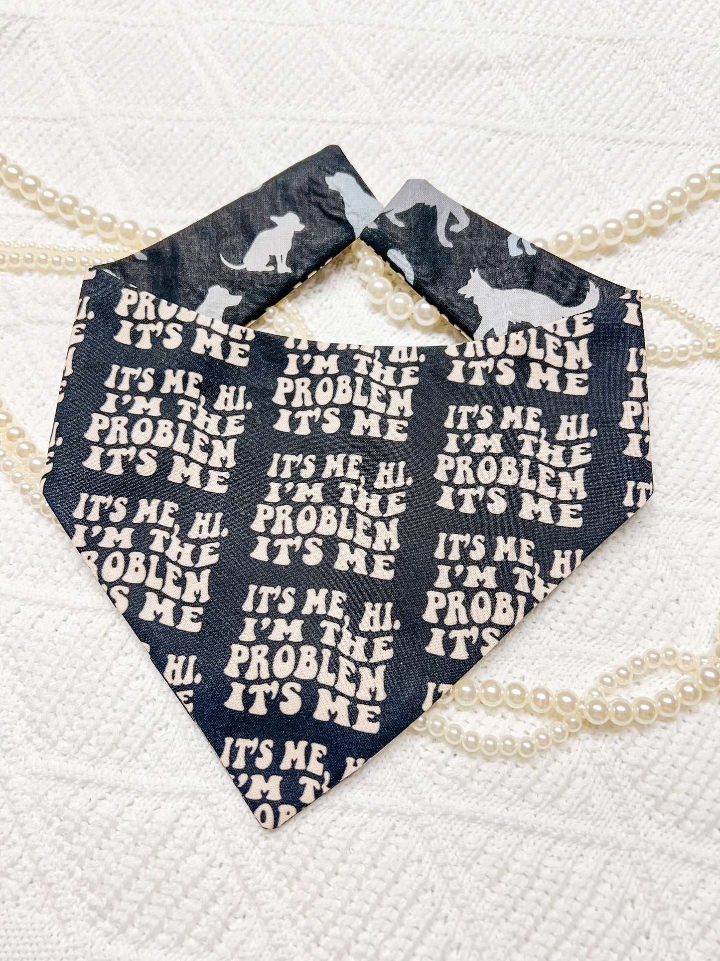 Hi I’m The Problem Reversible Dog Bandana – Pet Scarf with Snap-On Curved Neck XS