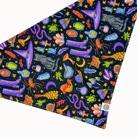 Salem Dog Bandana | Halloween Witch Bohemian Pet Scarf: Black / XL