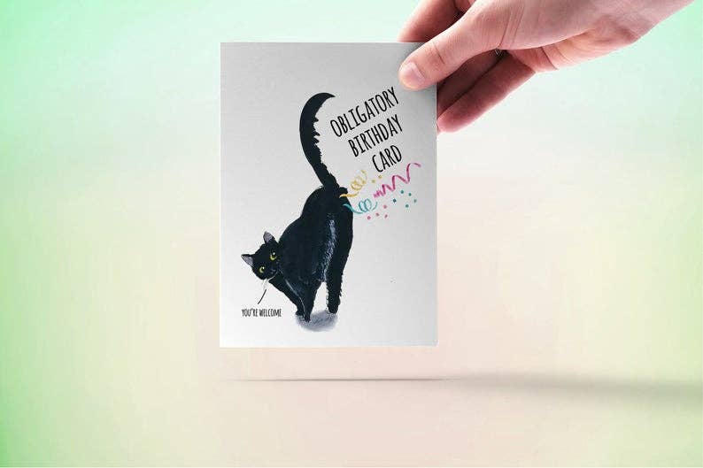 Black Cat Fart Obligatory Birthday Card