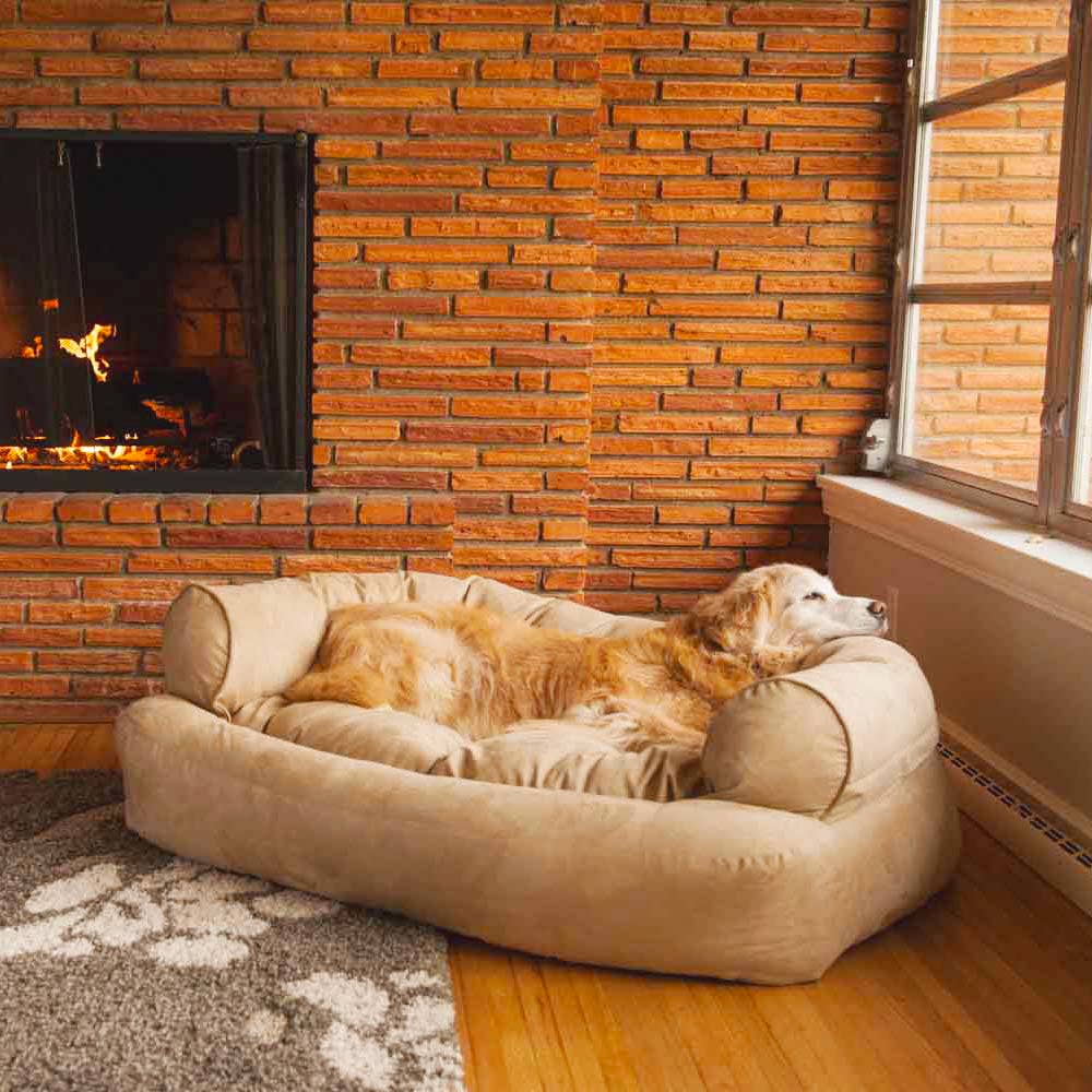 Overstuffed Luxury Dog Sofa: Camel / Large