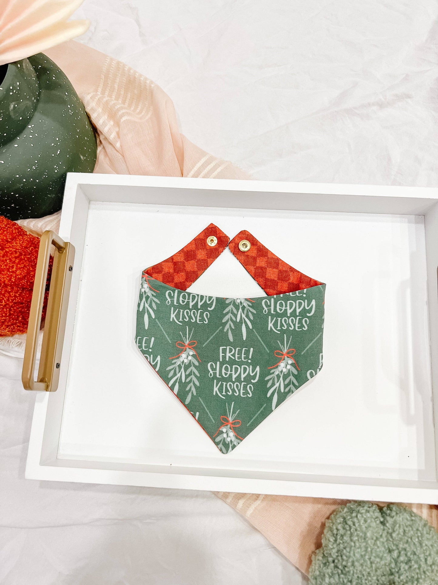 Free Sloppy Kisses Reversible Dog Bandana – Pet Scarf with Snap-On Curved Neck XL