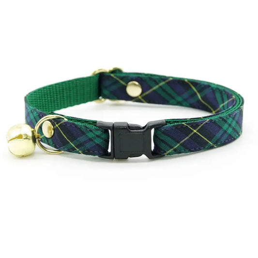 Hunter Green/Blue Plaid Cat Collar