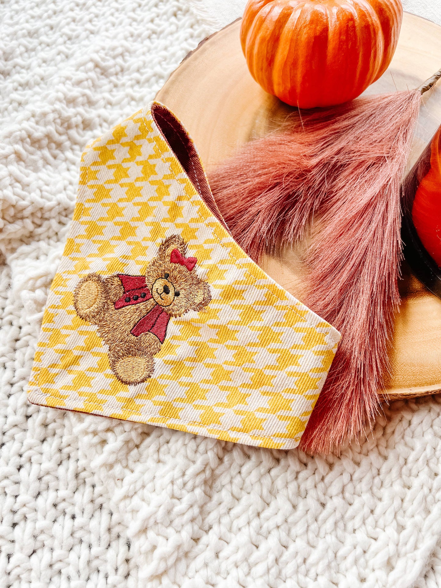 Bear Reversible Denim Dog Bandana – Snap-On Curved Neck Scarf L